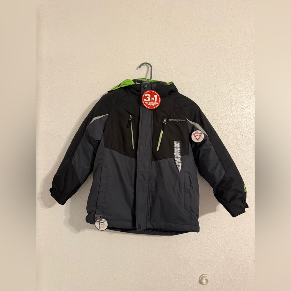 ZeroXposur 3-in-1 System Jacket Thruster DK Grey & Green Boys Size 7/8 BRAND NEW